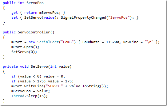 clase controladora de servomotor en .net